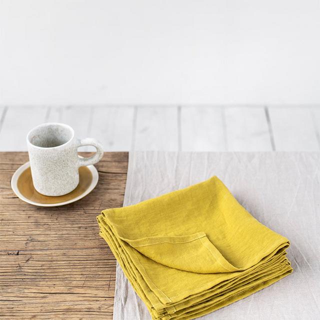 Moss Yellow linen napkin set of 2. Washed...