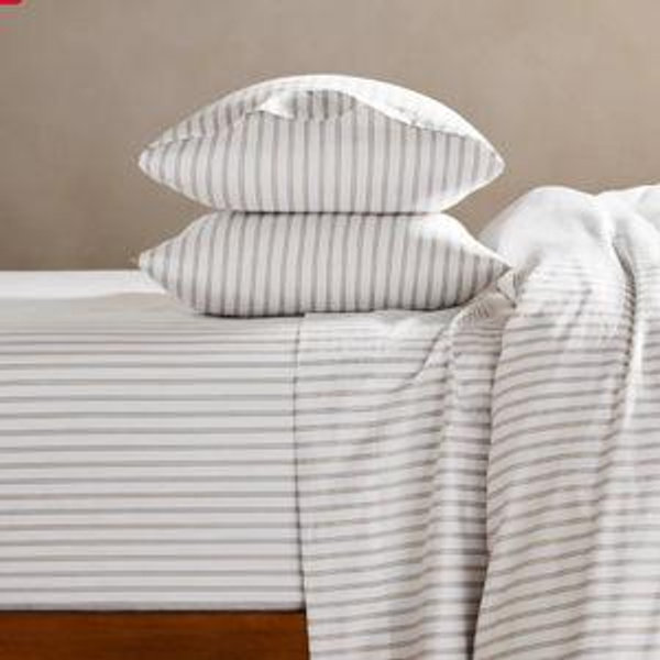 Classic Percale Core Sheet Set | Color: Tandem Stripe in Pebble