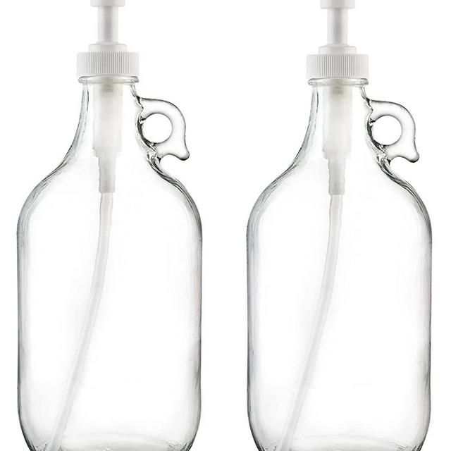  Cornucopia Half Gallon Glass Pump Dispenser Bottle, 64-Ounce  Jug with Pump for Sauces, Syrups, Soaps and More Clear, White