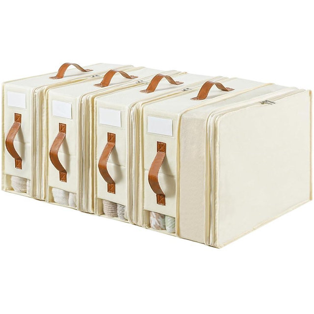 Bed Sheet Organizers and Storage, 4 Pack Linen Closet Organizers with Adjustable Zipper, Foldable Bedding Storage for Queen or King Size Bedsheets, Duvet Covers and Pillows