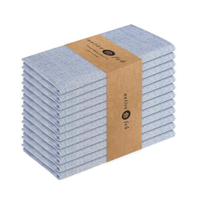 Native Fab Solid Cloth Napkin Set of 12, 100% Chambray Cotton, Washable, Reusable Dinner Cloth Napkin 17x17 inches, Table Decor Napkins for Dinner, Events, Ink Blue
