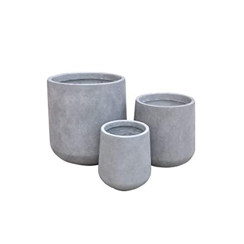 Kante RF2015022BCD-C80021 Modern Lightweight Footed Tulip Outdoor Round, Set of 3 Planter, Natural Concrete