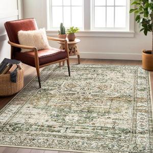 6x9 Area Rugs for Living Room Non-Slip Washable Rugs 6x9 Vintage Rug for Bedroom Dinning Room Ultra-Thin Area Rugs Farmhouse Home Decor Olive/Beige