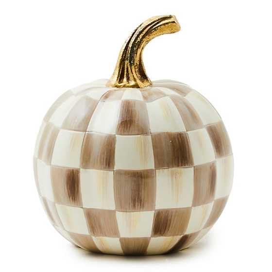 MACKENZIE-CHILDS Mini Pumpkin, Resin Halloween Home Decor, Brown-and-White Mocha Check