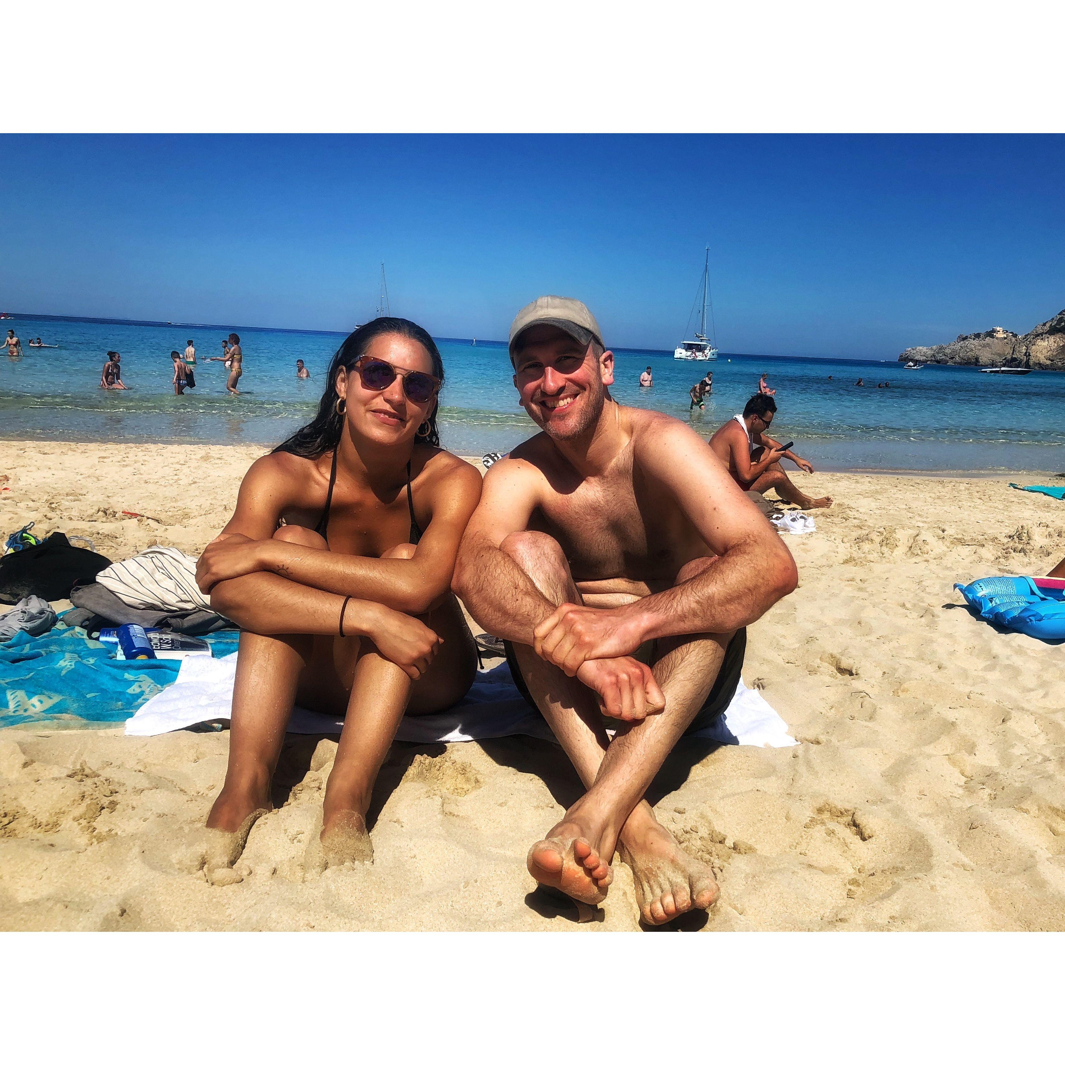 Enjoying the sun on a trip to Majorca with Jessie's sister and nephew