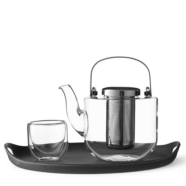 VIVA Bjorn Loose Leaf Tea Infuser Set: Glass Teapot With Removable Tea Strainer Filter, Cups & Tray