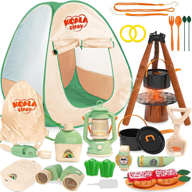 Kids Camping Set, SMILESSKIDDO 41 PCS Pretend Camping Set for Kids 3-5 with Pop Up Tent - Indoor and Outdoor Play Camping Toys for Toddlers