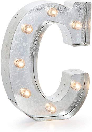 Darice Silver Metal Marquee Letter – C-9.87” Tall, Galvanized Finish