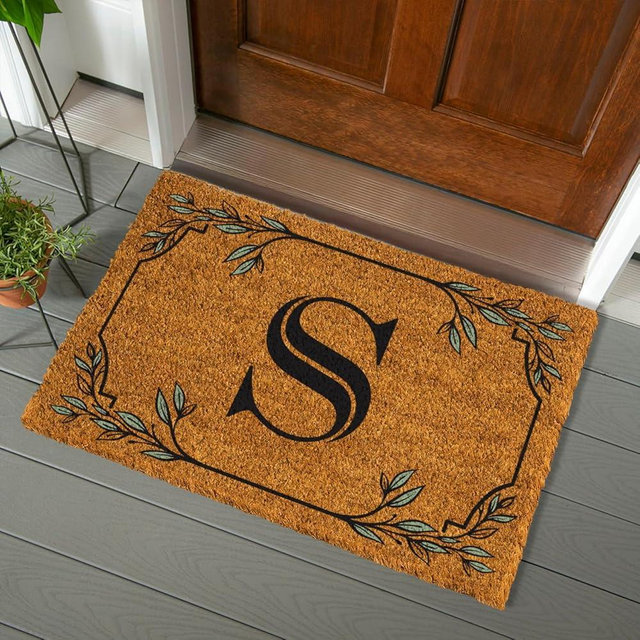 Evergreen Flag Monogram Large Coir Doormat, 36x24 Inches Front Door Mat for Outdoor Indoor Entrance, Welcome Mat Non-Slip Doorway Rug, New Home Housewarming Gift, Letter S