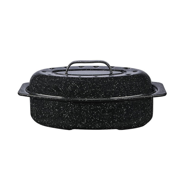 Granite Ware 13-Inch Oval Roaster With Lid, Enameled Steel Design, Up To 7 Lb Poultry/Roast, Resists Up To 932°F, Ideal for Preparing Meals for Two