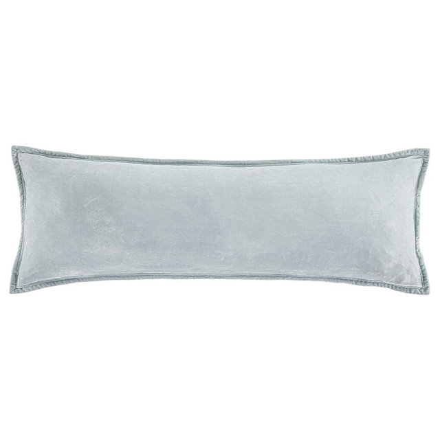 HiEnd Accents Stella Faux Silk Velvet Lumbar Pillow, 14x42 inch, Light Blue, Romantic Western Modern Traditional Style Luxury Bedding, Decorative Throw Pillow