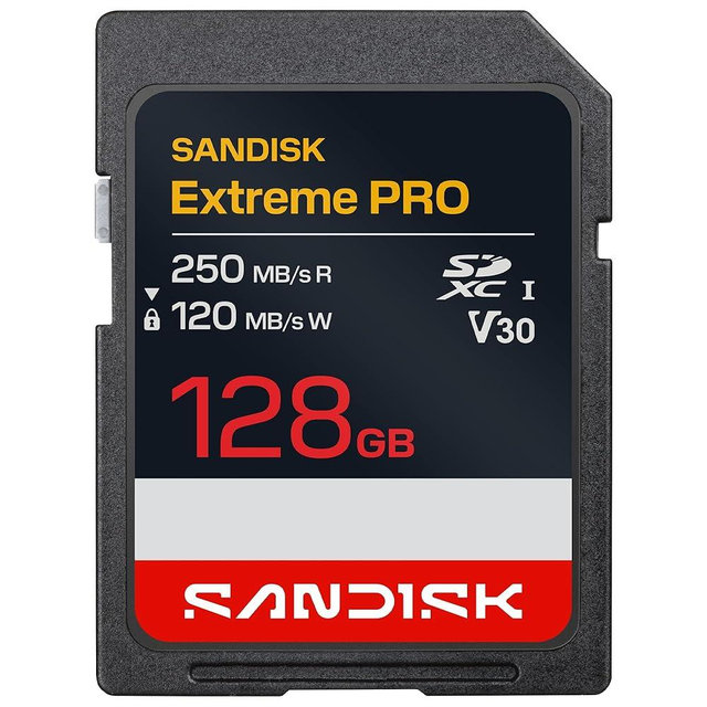 SANDISK 128GB Extreme PRO SD UHS-I Card - Up to 250MB/s Read Speed and 120MB/s Write Speed, 4K UHD, Full HD, U3, and V30 - SDSDXXJ-128G-GSCIN