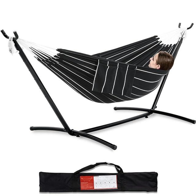 Double Hammock with Space Saving Steel Stand 2 Person Heavy Duty Garden Yard Outdoor 450lb Capacity Hammocks and Portable Carrying Bag (Chasm)