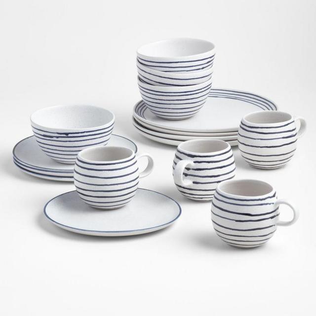 Lina 16-Piece Matte Blue Stripe Dinnerware Set