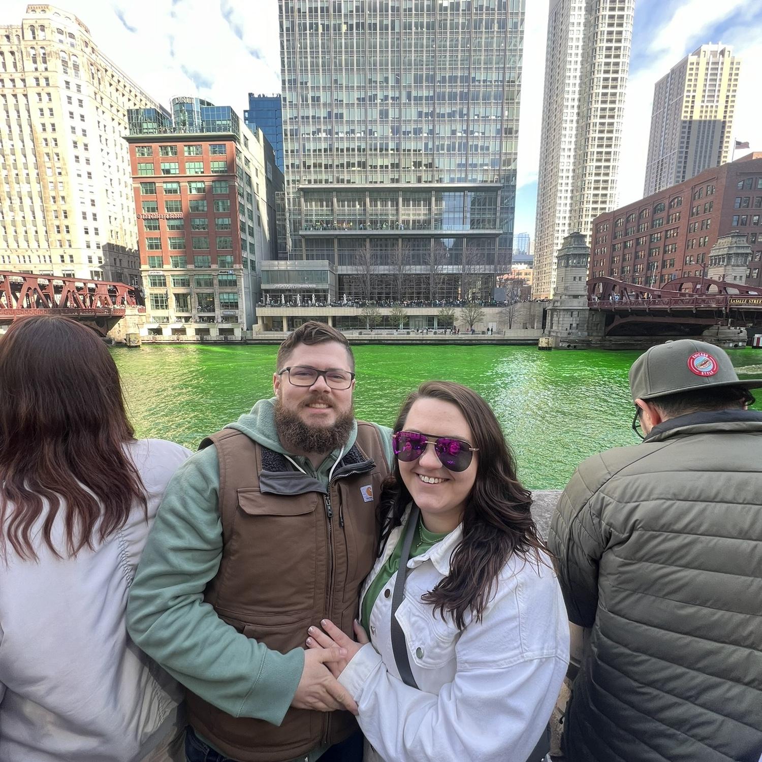 St. Patrick’s day in Chicago watching the river get dyed green!