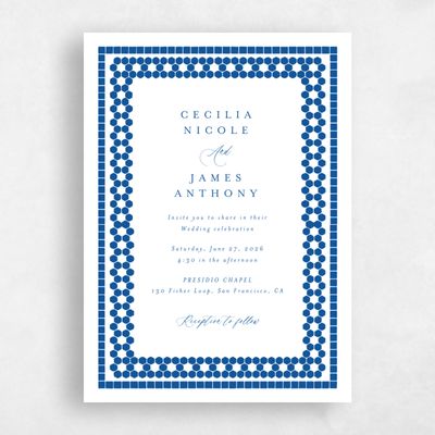 Cobalt Pattern 2, Blue Wedding Invitation - Clover Portrait