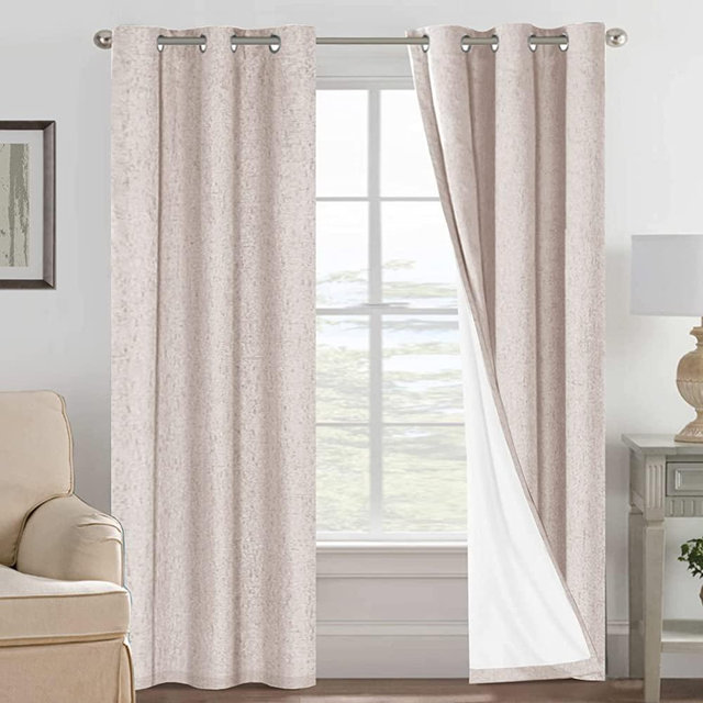 Primitive Linen Curtains 100% Blackout Curtain Drapes Burlap Fabric Curtains with White Thermal Insulated Liner, Grommet Top Curtains Living Room/Bedroom (2 Panels, 42 x 84 Inch, Natural)