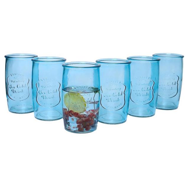 kitchentoolz Colored Mason 20 oz Drinking Glasses - Pint Mason Jar Cups for Ice Cold Drinks, Beverages, Iced Tea - Farmhouse Vintage Tumbler Glassware Set of 6 Aqua