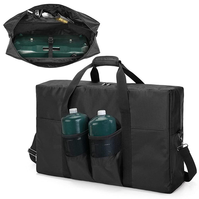 SAMDEW Camp Stove Carry Case, Camping Stove Storage Bag Compatible with Coleman 2-Burner Gas Stove, Portable Carrying Cover Compatible with Camp Chef Everest Stove, with Grill Tools Pockets, Bag Only