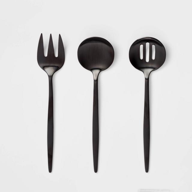 3pc Stainless Steel Modern Exaggerated Serving Set Black - Threshold™