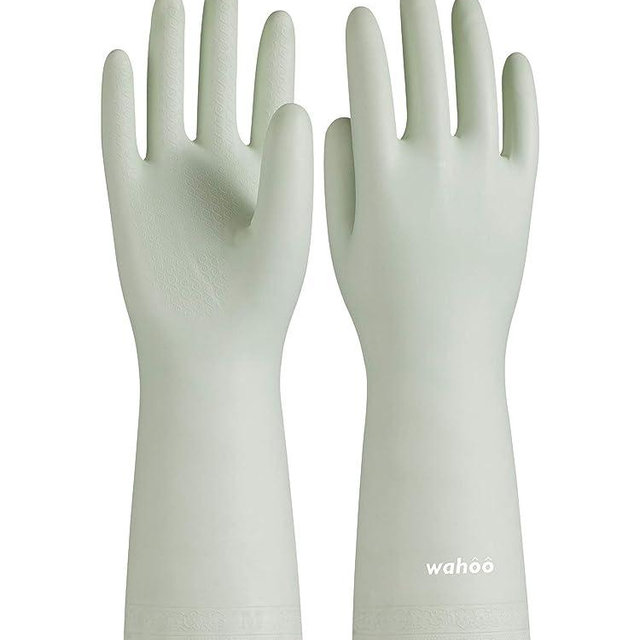 LANON wahoo Skin-Friendly Cleaning Gloves, Dishwashing Kitchen Gloves with Cotton Flocked Liner, Reusable, Non-Slip, Canary Green, Small