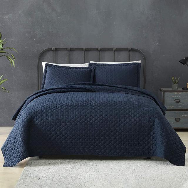 Tempcore Quilt Set Coverlet Twin Size Navy Blue 2 Piece,Microfiber Lightweight Soft Bedspread for All Season,Twin Navy Blue,(1 Quilt,1 Sham)