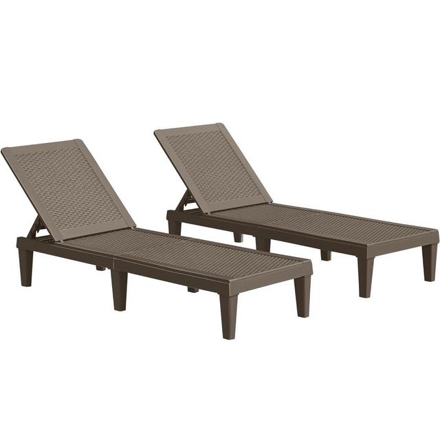 JUMMICO Patio Chaise Lounge Chair Set of 2 Outdoor PE Waterproof Adjustable Easy Assembly Lounge Chairs for Outside Pool Garden Deck Beach (Deep Brown)