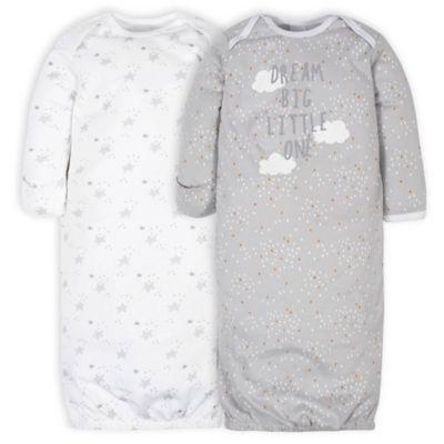Gerber® Size 0-6M 2-Pack Lamb Gowns in White/Grey