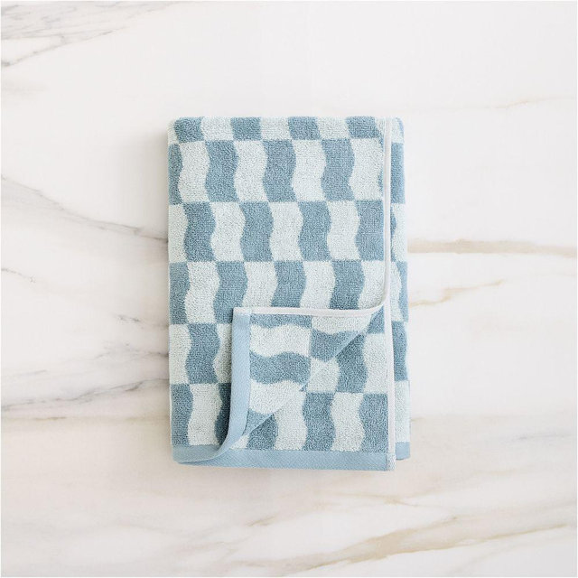 Wavy Blocks Towel, Bath Towel, Freshwater Blue