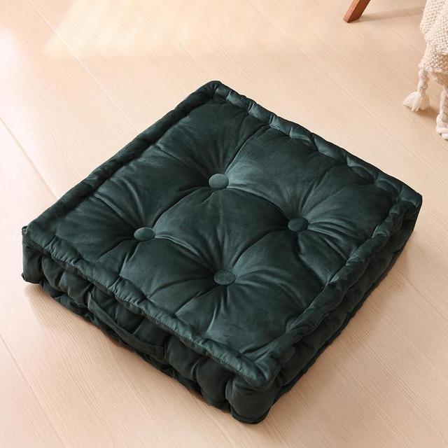 RuzRhyth Square Floor Pillows, Large Floor Cushion for Adults Kids, Meditation Floor Pillow Seating Cushion with Shredded Memory Foam and Silk Wadding, 20"x20"x5" Dark Green