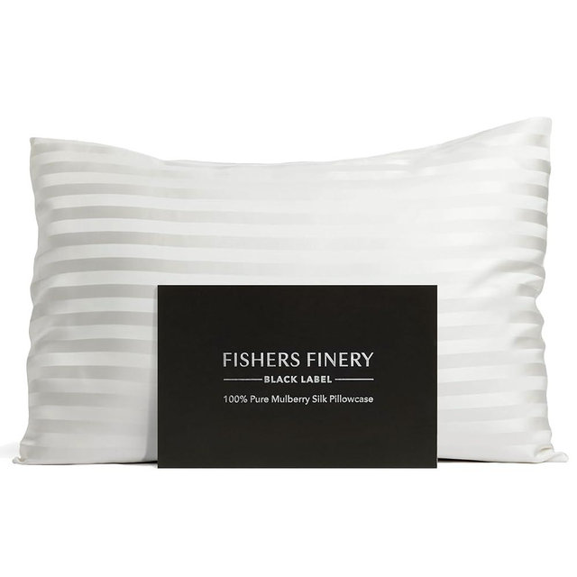 Fishers Finery 30mm 100% Pure Mulberry Silk Pillowcase, Good Housekeeping Quality Tested (White Stripe, King)