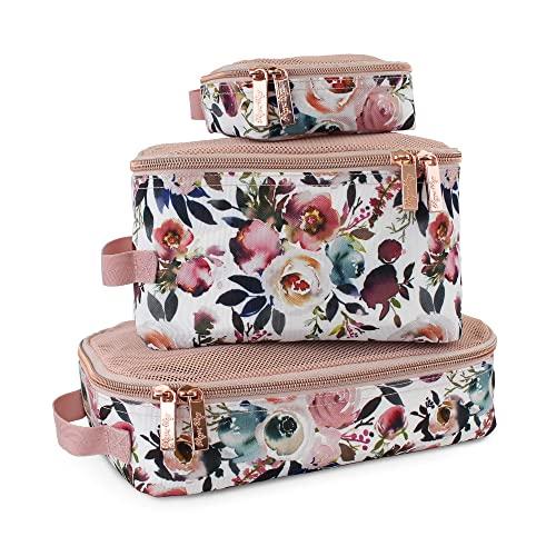 Itzy Ritzy Packing Cubes – Set of 3 Packing Cubes or Travel Organizers; Each Cube Features a Mesh Top, Double Zippers and a Fabric Handle; Blush