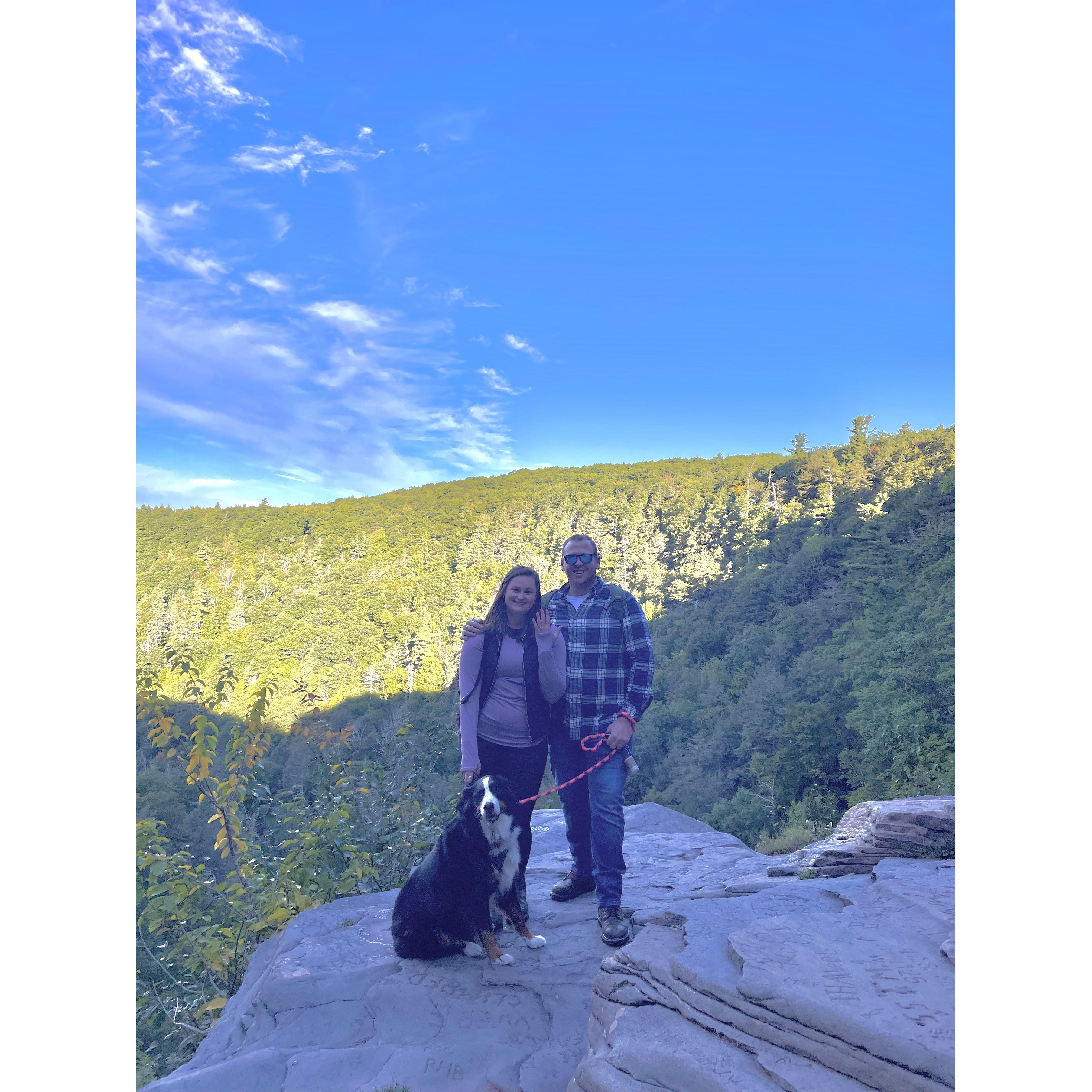 Three years later, where Billy got down on one knee for Baileys 4th birthday hike at Kaaterskill Falls