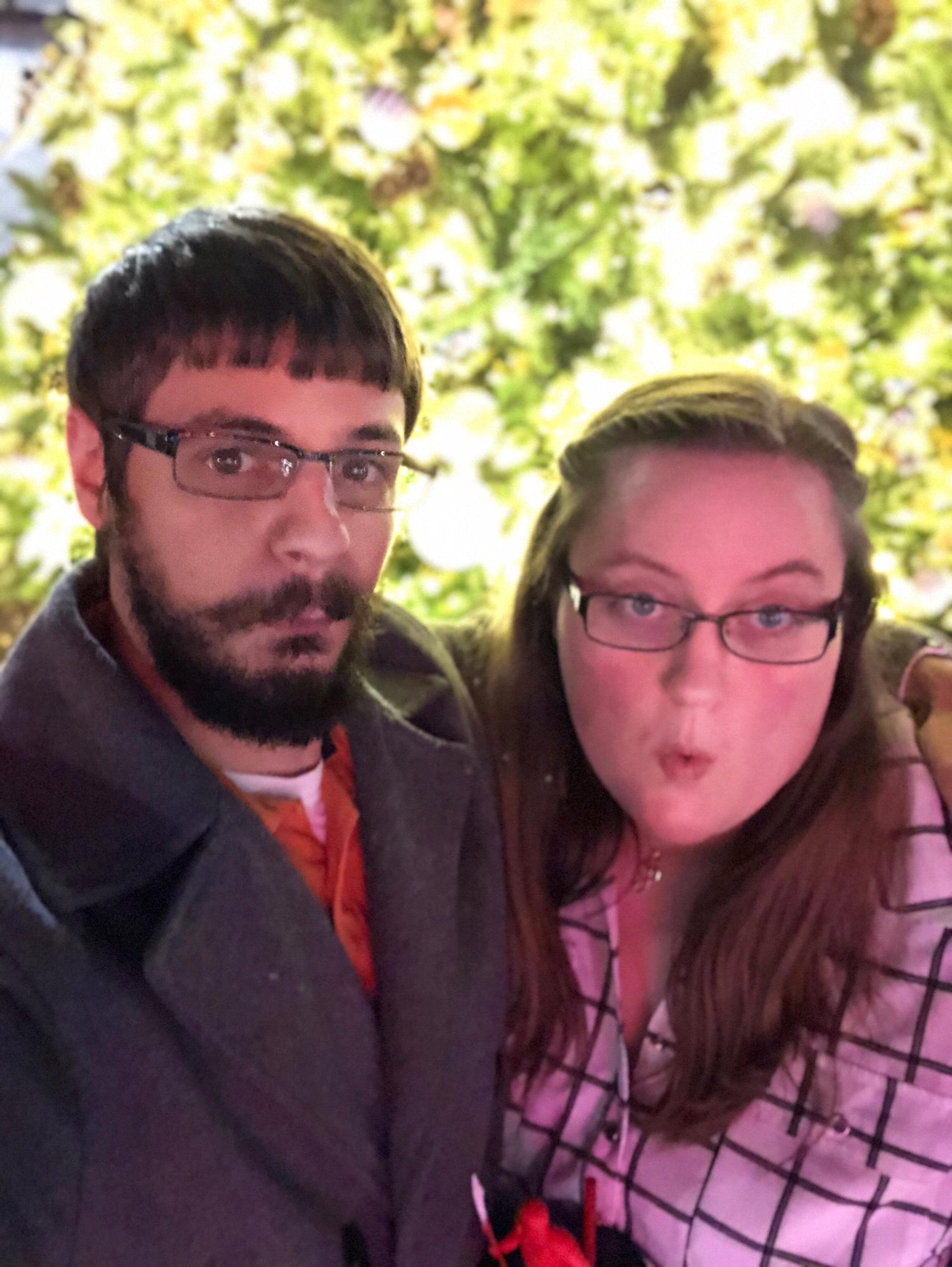 Daniel and myself the Christmas after he proposed. He knows my love of twinkle lights!