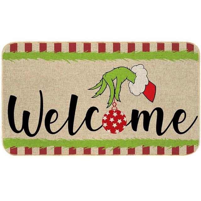 AnyDesign Christmas Welcome Doormat Decorative Xmas Holiday Front Floor Mat Indoor Outdoor Carpet Non-Slip Door Mat for Indoor Outdoor Home Office Kitchen Yard Garden Decoration, 17 x 29 Inch