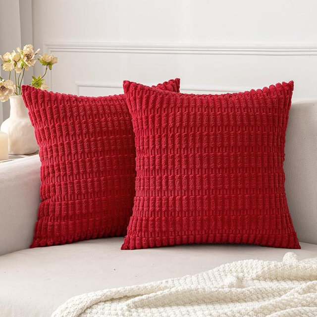 MIULEE Pack of 2 Red Corduroy Decorative Pillow Covers 20x20 Inch Soft Boho Striped Throw Pillow Covers Modern Farmhouse Home Decor for Sofa Living Room Couch Bed