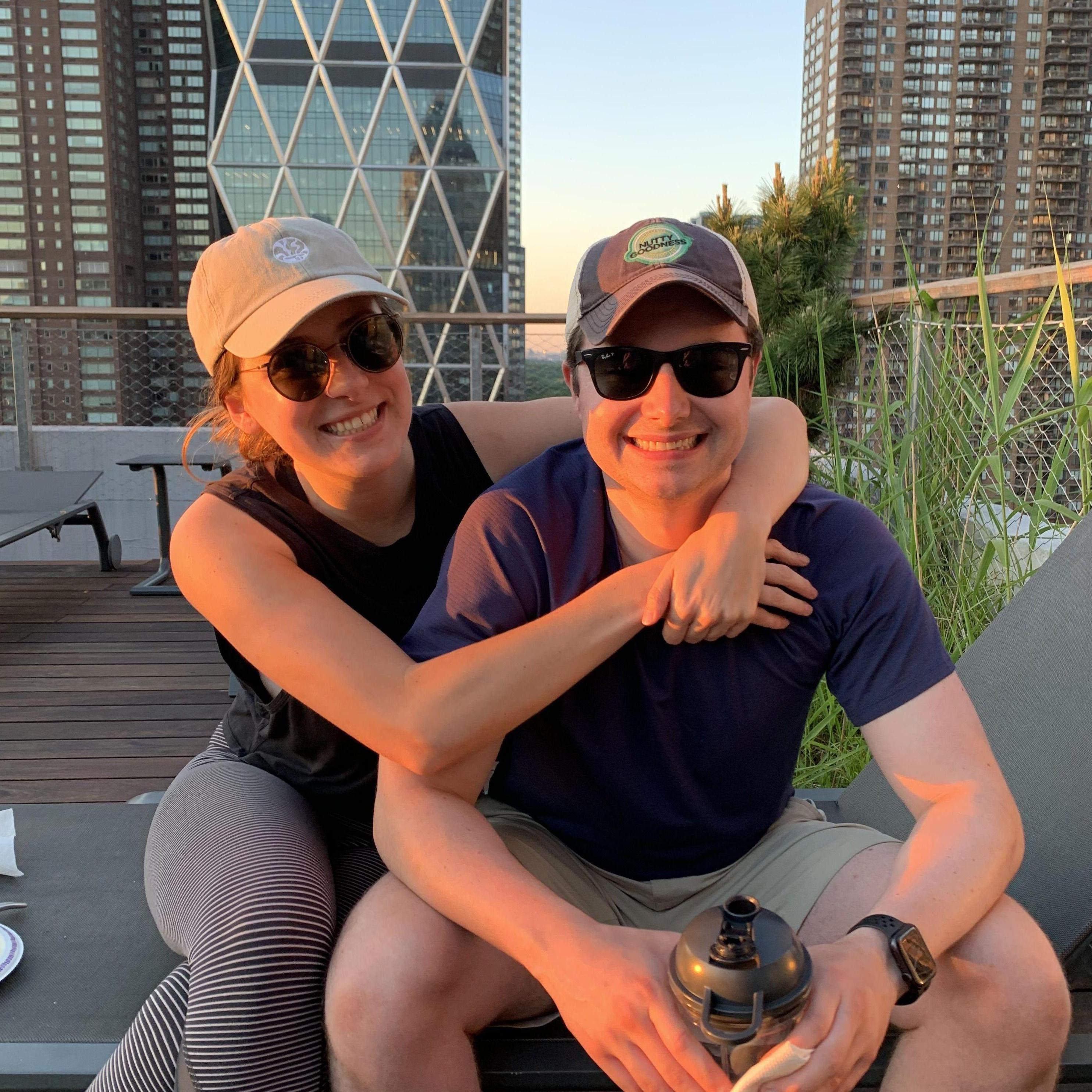 On the rooftop lounges at our first apartment in Manhattan in 2022.
