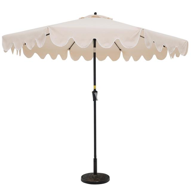 Costway 9 FT Patio Umbrella 2-Tier Market Table Umbrella with Sun-Protective Canopy Beige