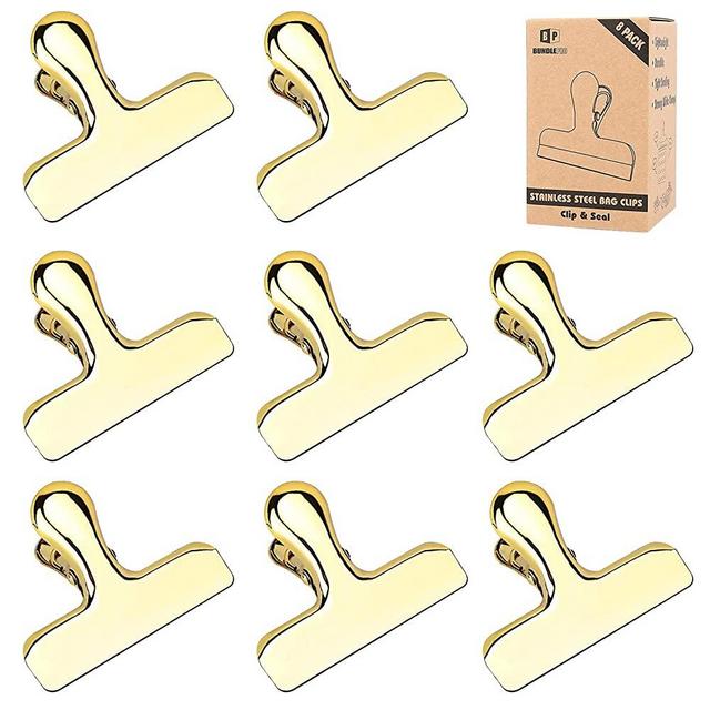 Pack of 8 Matte Silver Bag Clips, Stainless Steel and Heavy Duty Metal Bag  Clip,Tightly Seals Chip, Coffee, Bread or Cereal Bags to Keep Food Fresh,  for Home, Kitchen, Office, Pantry, Camping 