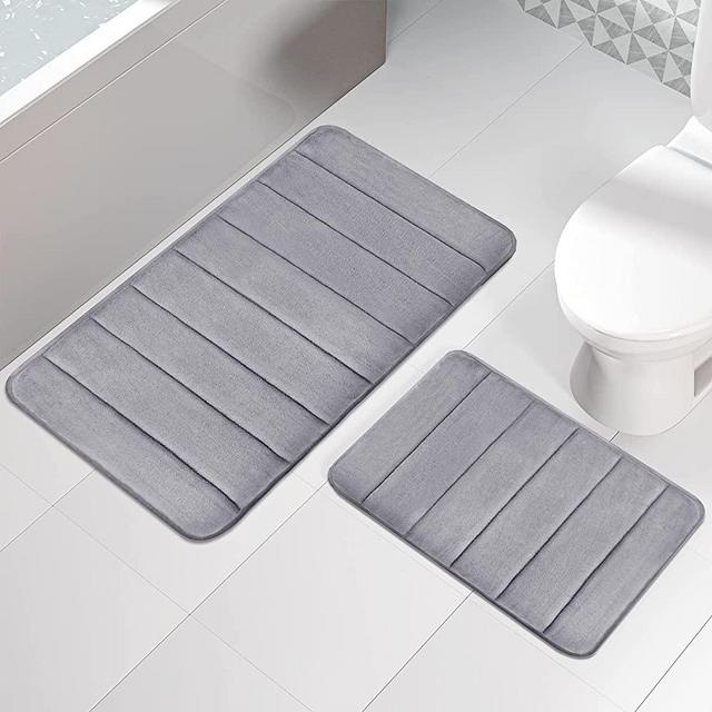 Yimobra Memory Foam Bath Mat, Soft Comfortable, Non Slip - Super Water Absorption 2 Pieces Bath Rugs Set, Thick, Dry Fast, Machine Washable for Bathroom Floor Rug, 17x24+31.5x19.8 Inches, Gray