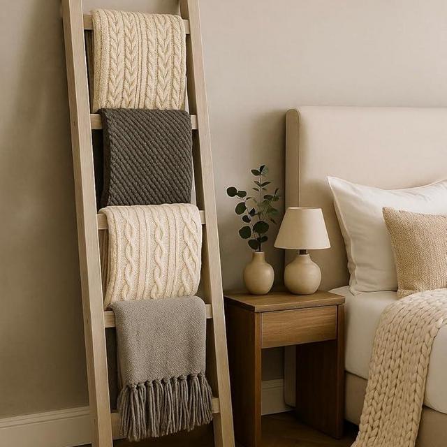 Rustic Blanket Ladder, 4 Feet Tall, 5 feet Tall, 6 feet Tall, Solid Wood, Multiple Stain Options (72 Inch Tall)