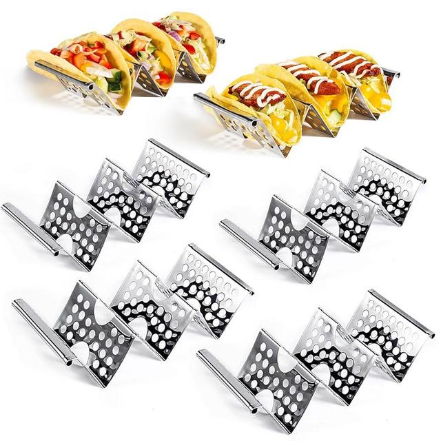 QKENDY Taco Holders Set of 6, Stainless Steel Taco Holder Stand, Stylish Taco Shell Holders, Each Metal Taco Stands for 3 Tacos, Taco Rack Taco Serving Tray Oven, Grill and Dishwasher Safe