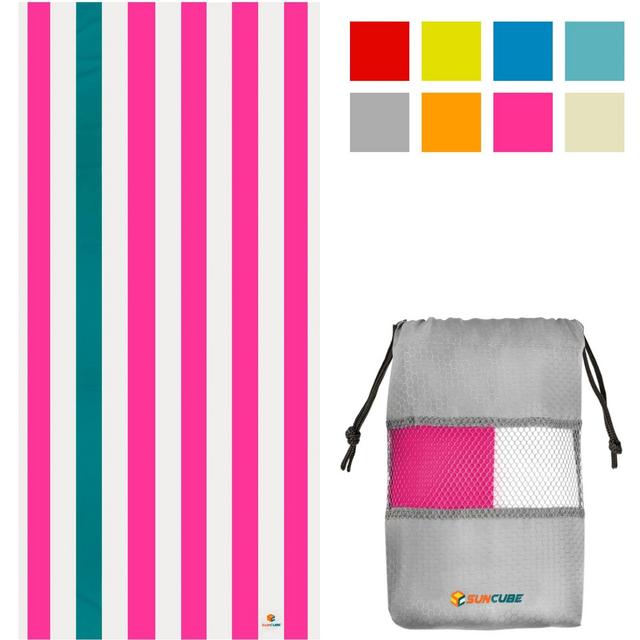 SUN CUBE Microfiber Beach Towel, Quick Dry Sand Free, Lightweight Compact Travel Swim Pool Camping Packable Adults
