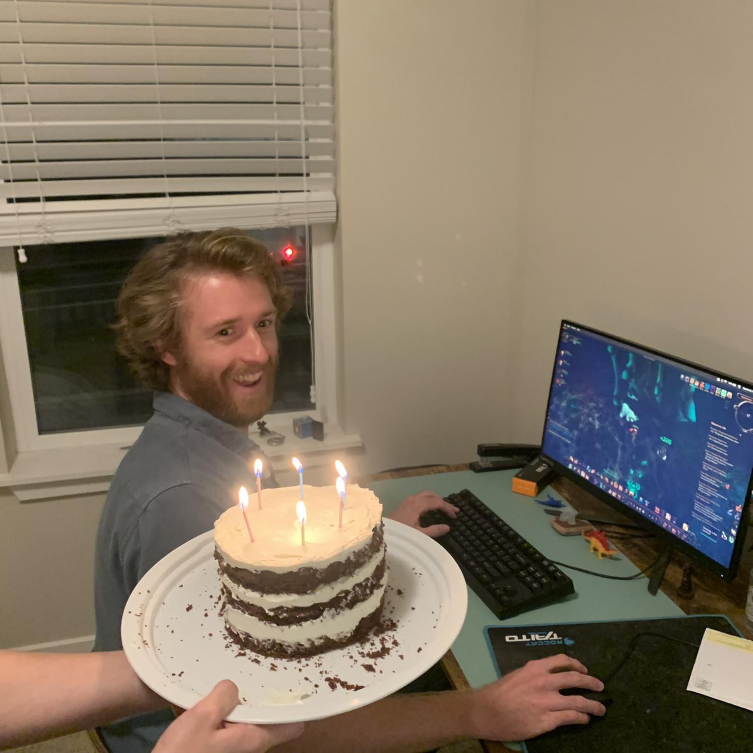 A typical night--Stan playing video games, Brynn baking elaborate treats for no reason.