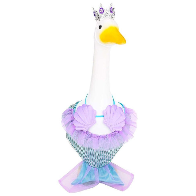 JcHrmers Mermaid Goose Outfit Porch Goose Princess Outfit Marine Animal Theme Goose Clothes with Shiny Mermaid Dress Purple Shell Bra Crown Fits 23'' Geese Statue for Garden Patio Yard Lawn Decor