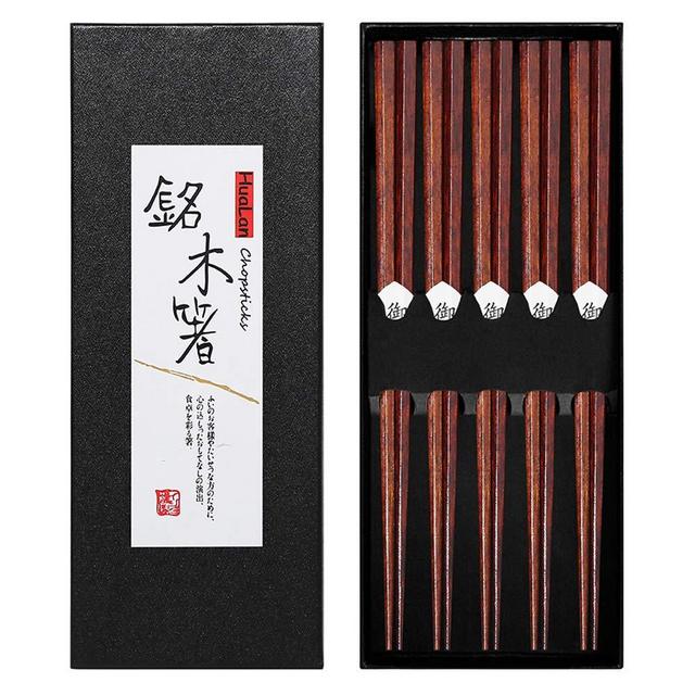 HuaLan Japanese Natural Wood Chopstick Set Reusable Classic Style Chopsticks 5 Pairs Gift Set