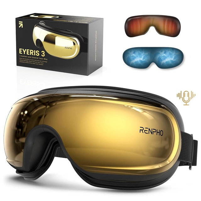 RENPHO Eyeris 3 Eye Massager with Heat and Cooling, Birthday Christmas Gifts for Women Men Him Her, Voice Control Eye Mask with Removable Gel Mask & DIY Massage Settings, Eye Care Devices for Migraine