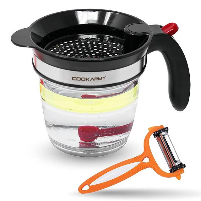 Cook Army Fat Separator with bottom release, 4-Cup Gravy Separator & Fat Separator Cup, Grease Separator For Cooking Gravy, Soups, Stew, Oil Separator, Fat Separator for Gravy, Kitchen Fat Separator