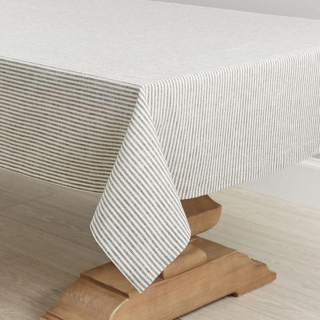 Wheaton Striped Linen/Cotton Tablecloth - Ivory/Charcoal