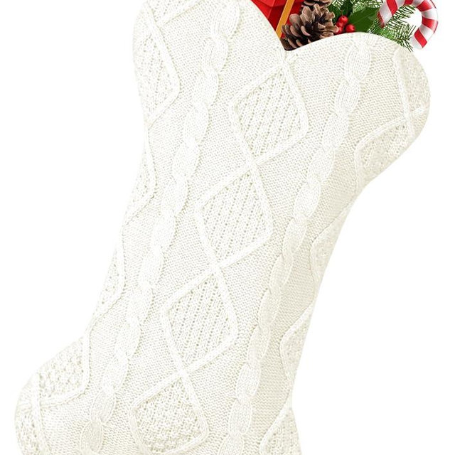 GOYOSWA Dog Christmas Stocking, 18 Inch Large Double Side Knitted Christmas Stocking for Dogs, Bone Shaped Hanging Dog Stocking for Dogs Pets (White)